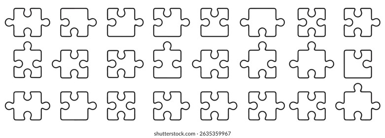 Black and white outlined jigsaw puzzle pieces arranged in a simple grid pattern