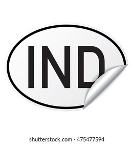 Black and white oval country code car sticker from India - IND