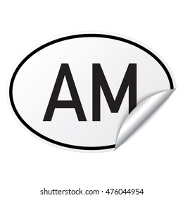 Black and white oval country code car sticker from Armenia - AM