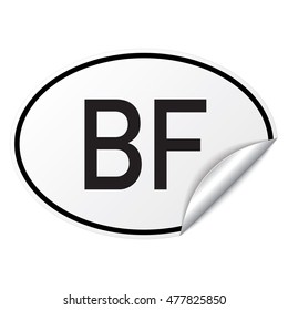 Black and white oval country code car sticker from Burkina Faso - BF