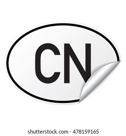 Black and white oval country code car sticker from China - CN