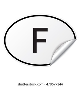 Black and white oval country code car sticker from France - F