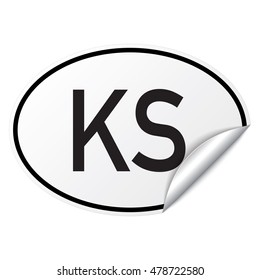 Black and white oval country code car sticker from Kyrgyzstan - KS