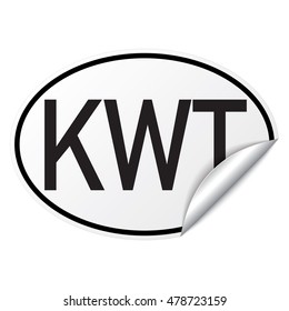 Black and white oval country code car sticker from Kuwait - KWT