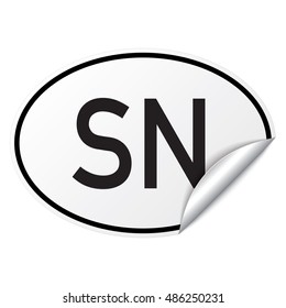 Black and white oval country code car sticker from Senegal - SN