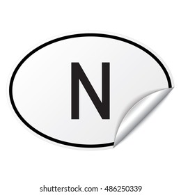 Black and white oval country code car sticker from Norway - N