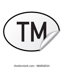 Black and white oval country code car sticker from Turkmenistan - TM