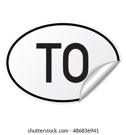 Black and white oval country code car sticker from Tonga - TO