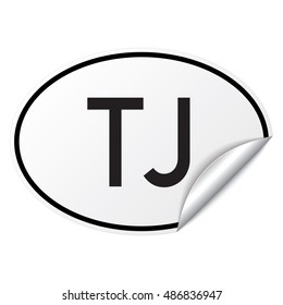 Black and white oval country code car sticker from Tajikistan - TJ