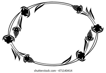 Black White Oval Frame Decorative Flowers Stock Vector (Royalty Free ...