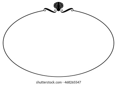 Black and white oval frame with floral elements. Vector clip art.