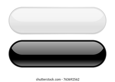 Black and white oval glass buttons. Vector 3d illustration isolated on white background