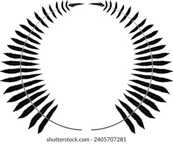 a black and white oval wreath with leaves, black and white leaf icon design vector background,