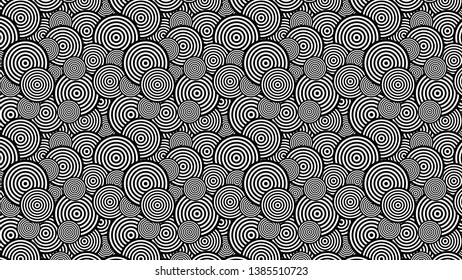 Black and White Overlapping Concentric Circles Background Pattern