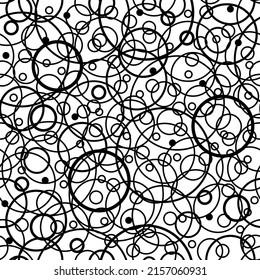 Black and white overlapping contours of Circles. Seamless Pattern. Background Vector, for textile, wrapping etc.