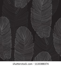 Black and White Overlapping Feathers Pattern Line Drawing