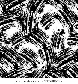 Black and White Overlay Dry Brush Seamless Pattern. Messy Strokes Texture. Grunge brushstrokes Pattern. Bohemian Print Background.