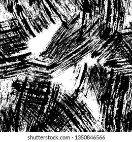 Black and White Overlay Dry Brush Seamless Pattern. Cracked Strokes Texture. Dirt Wall Effect Pattern. Rusty Surface Background.