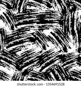 Black and White Overlay Dry Brush Seamless Pattern. Cracked Strokes Texture. Grunge brushstrokes Pattern. Rusty Surface Background.