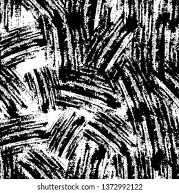 Black and White Overlay Dry Brush Seamless Pattern. Dirt Ink Overlay Texture. Grunge brushstrokes Pattern. Fashion Print Background.