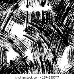 Black and White Overlay Dry Brush Seamless Pattern. Cracked Strokes Texture. Grungy Drawing Pattern. Rusty Surface Background.
