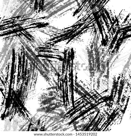 Black and White Overlay Dry Brush Seamless Pattern. Messy Strokes Texture. Abstract Watercolor Paint Pattern. Bohemian Print Background.