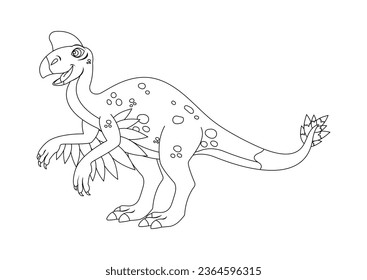 Black and White Oviraptorosaur Dinosaur Cartoon Character Vector. Coloring Page of a Oviraptorosaur Dinosaur