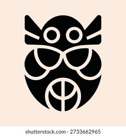Logo de la cara del búho blanco y negro sobre fondo beige