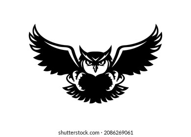 black and white owl illustration vector drawing