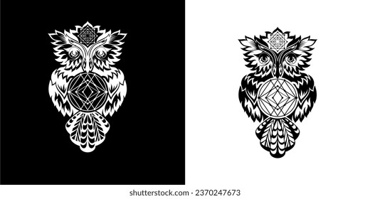 logotipo de búho blanco y negro