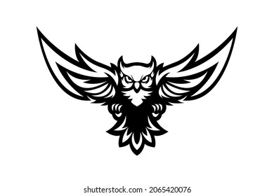 black and white owl mascot vector drawing