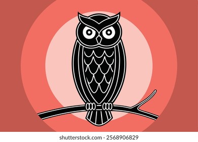 Black and White Owl on Branch Vector Illustration Design