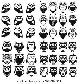 Black and white owl and owlet set