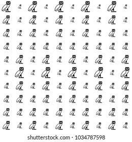 Black and white owl repeating pattern. Drawn vector background with popgun doodle for wallpapers, wrapping paper, book, textile or fabric print. Drawn animal artwork with night bird silhouette.