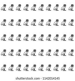 Black and white owl repeating pattern. Drawn vector background with popgun doodle for wallpapers, wrapping paper, book, textile or fabric print. Drawn animal artwork with night bird silhouette.