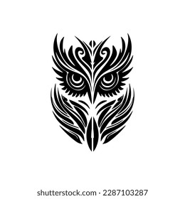 ﻿A black and white owl sporting Polynesian designs tattooed on its body.