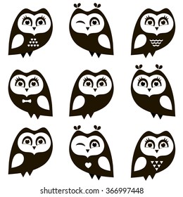 Black and white owls and owlets