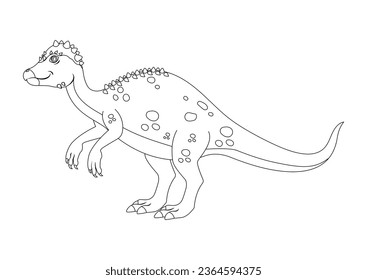 Black and White Pachycephalosaurus Dinosaur Cartoon Character Vector. Coloring Page of a Pachycephalosaurus Dinosaur