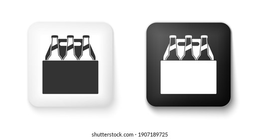 Black and white Pack of beer bottles icon isolated on white background. Case crate beer box sign. Square button. Vector.