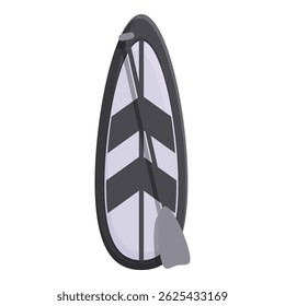 Placa de remo preto e branco para surf sup ficar ereto na água com remo apoiando-se nele