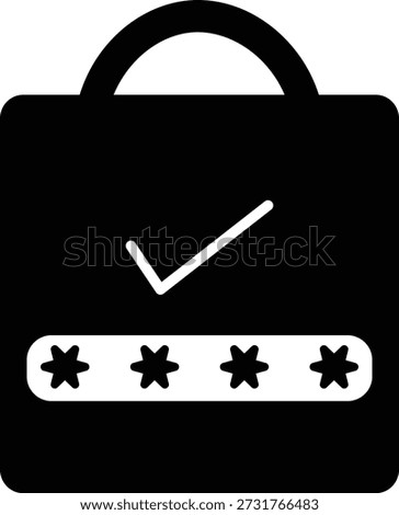 Black and white of a padlock with a checkmark and password input field security safety