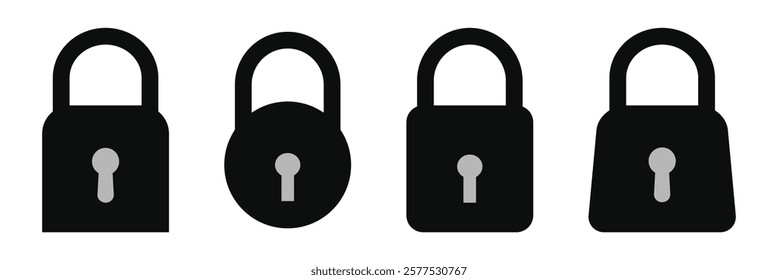 Black and white padlock icon on a white background