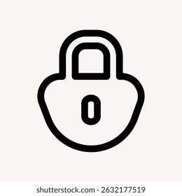 Ícone de cadeado preto e branco. Design de cadeado simples. Símbolo de cadeado para segurança. Ilustração minimalista de cadeado para temas de proteção. Vetor de ícone da interface do usuário.