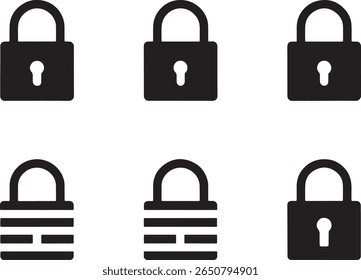 Black and White Padlock Icons Security and Privacy Pictograms for Website Design Elements Digital Graphics and Mobile App Interface Illustrations