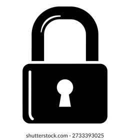 Black and white padlock with keyhole and rounded shackle security