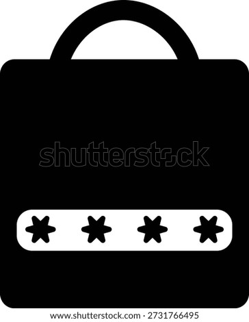 Black and white of a padlock with a password input field showing asterisks security