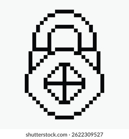 schwarz-weißes Vorhängeschloss Pixel Art Symbol Vektorgrafik.