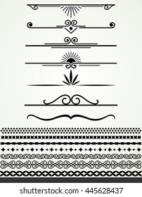 Black and white page or text dividers and borders, flat vector design