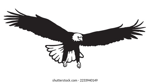 black and white paint draw eagle bird vector illustration. bald eagle logo. 