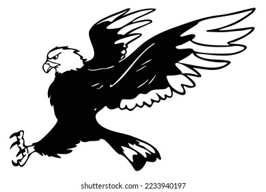 black and white paint draw eagle bird vector illustration. eagle with hunting pose silhouette